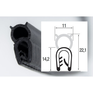 DTBG22 – U- профил с горно уплътнение – диапазон на затягане 1 – 2.5 mm
