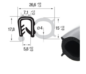 DTBGS38 - профил за защита на ръбове с уплътнение отстрани - диапазон на затягане от 2 до 4 мм.   