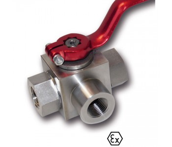 Сферичен кран - високо налягане - кована стомана - 3-пътен - женска резба - до 500 bar